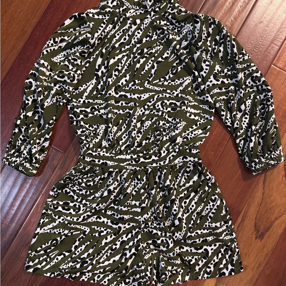 THML Olive and White Patterned Romper